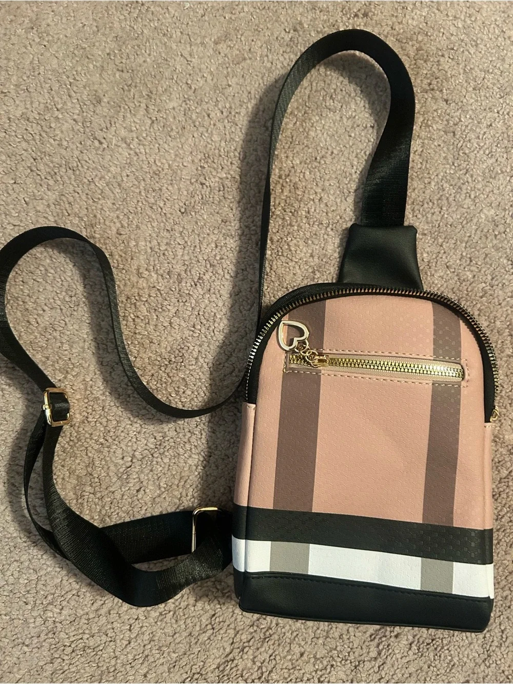 Designer Inspired Plaid Mini Crossbody Bag - tan/brown/black